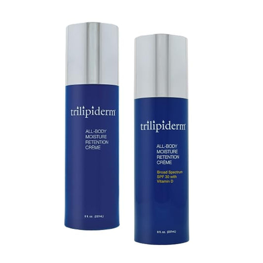 Trilipiderm Weekender Bundle – All-Body Moisture Retention Crème Broad Spectrum SPF 30 with Vitamin D and All-Body Moisture Retention Crème, 8 Ounce Airless Pump Bottles