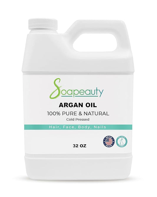 Soapeauty ARGAN Oil | 100% Natural & Pure | Cold Pressed & Deodorized | Carrier for Essential Oils, Face, Body and Skin Care, Hair Growth & Moisturizer | 32 fl oz