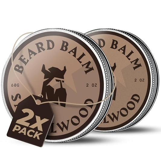 Striking Viking Beard Balm - 2 oz, Pack of 2, Sandalwood Scent - Light Hold Beard Conditioner & Softener With Shea Butter, Jojoba & Argan Oils - Tea Tree Oil Moisturizer & Natural Care