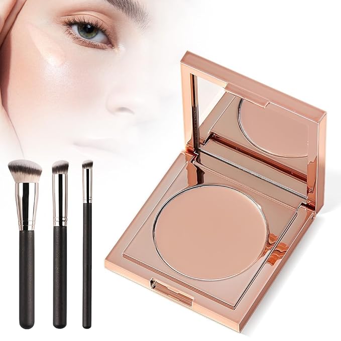 Colored CC Undereye Corrector, Eye Concealer Undereye Color Corrector for Dark Circles, Clay Neutralizing Makeup Under Eye Hydrating Concealer with Brush (Light-Medium Peach & 3 Brushes, Small)