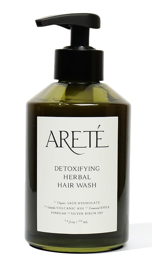 ARETÉ Detoxifying Herbal Hair Wash + Dandruff Shampoo for Men + Women, Apple Cider Vinegar and Volcanic Ash Clarifier, Sage and Birch Purifying Scalp Cleanser, Organic Ingredients + Made in USA, 8.5oz