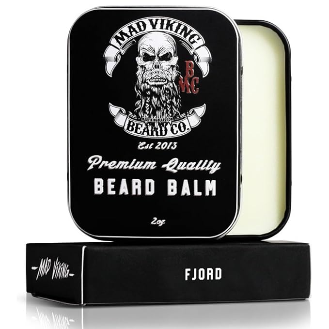 Mad Viking Fjord Beard Balm – Non-Greasy Balm to Soften & Style with a Medium Hold - Made with Shea Butter, Beeswax & Premium Oils – Crisp Clean Citrus & Woodsy Scent, Made in the USA - 2oz