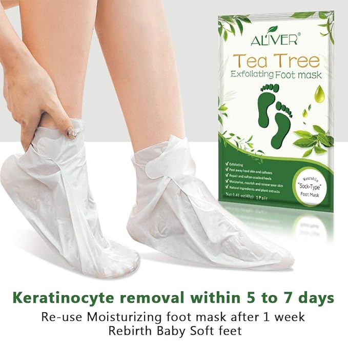 Foot Peel Mask - 5Pack, Exfoliating Foot Care Mask Make Soft Baby Feet Peel, Foot Exfoliator Repair Dead Skin, Calluses, Chapped, Rough Feet (Tea Tree)