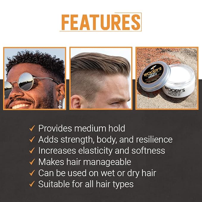 Woody's Mold It Matte Hair Paste for Men - Medium Hold, Matte Finish Styling Clay Pomade For Men Alternative, Adds Texture & Volume, 3.4 oz