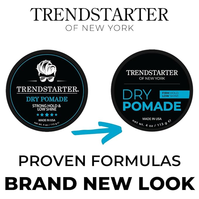 TRENDSTARTER - DRY POMADE (4oz) (PACK of 2) - Firm Hold - Low Shine - Water-Based Gel Type Pomade - All-Day Hold Premium Hair Styling Products