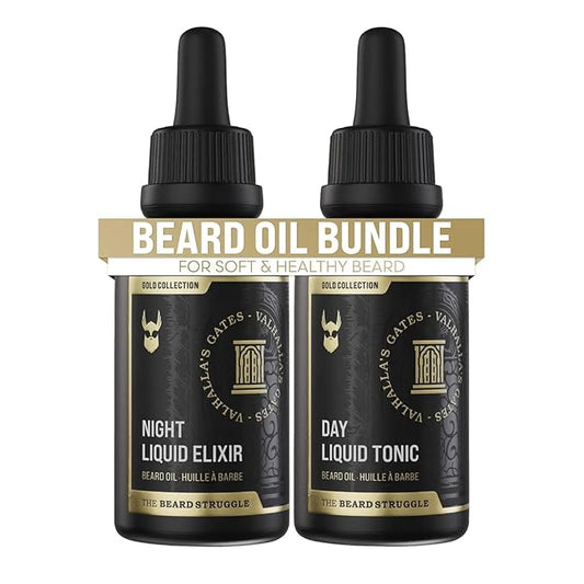 The Beard Struggle Tonic + Elixir Beard Oil Bundle - Gold Collection - Grooming Beard Oil - Softens, Moisturizers, and Strengthens Beard Growth - Pack of 2, Valhalla's Gates