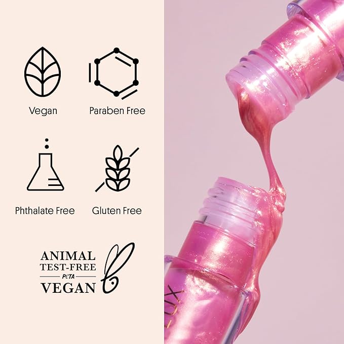 Winky Lux Pink Opal Very There Lip Oil - Hydrating Nude Pink Gloss with Jojoba Oil, Non-Sticky Glossy Lip Oil, Tinted Pink Shimmer Gloss for Juicy Lips & Soft Vanilla Scent