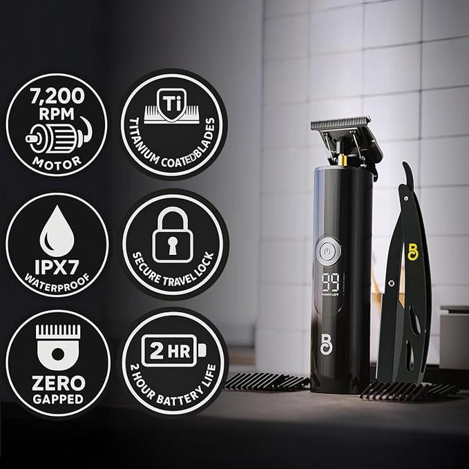 The Beard Club Professional T-Blade Beard Trimmer for Men with Straight Razor - Barber Electric Shaver & Hair Clippers for Men – Zero Gapped Cordless Hair Trimmer & Edger, Line Up Grooming Kit