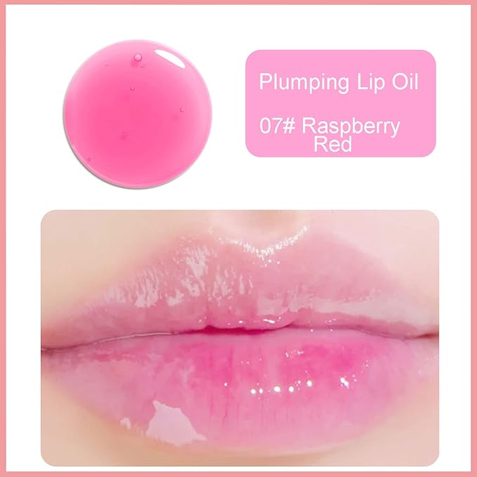 Hydrating Lip Glow Oil, Plumping Watery Lip Gloss, Refreshing Moisturizing Lip Oil Tinted Lip Balm, Lasting Nourishing Revitalizing Lip Tint Lip Care (07# Raspberry Red)
