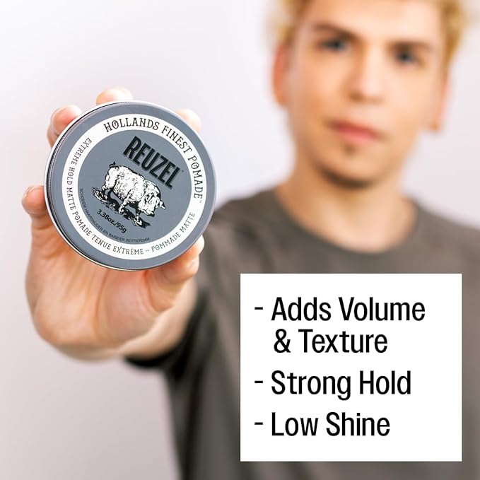 Reuzel Extreme Hold Matte Pomade, Strongest All Day Hold, Water Soluble Styling, Matte Finish & Flake Free, Easy To Wash Out, For All Hair Types