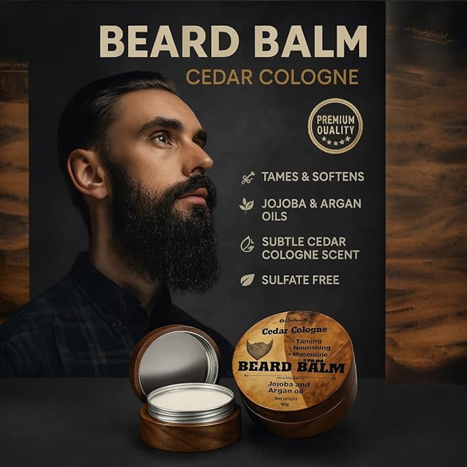 Beard Balm, CEDAR COLOGNE SCENTED with Jojoba and Argan Oil, Nourishing and Taming Formula, 50g