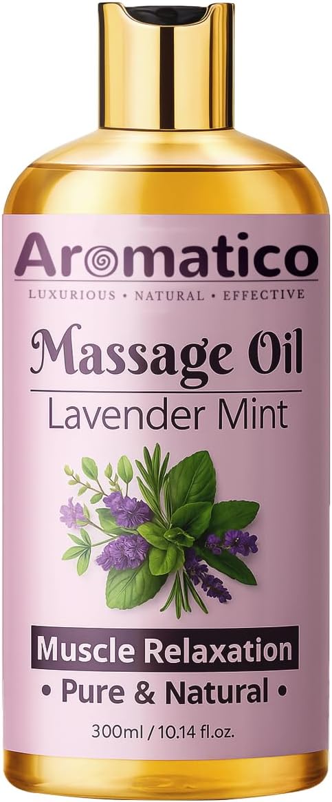 Lavender Mint Massage Oil with Sesame, Almond & Jojoba Oils. Non-Sticky, Safe & Natural Ingredients – 10 Fl Oz