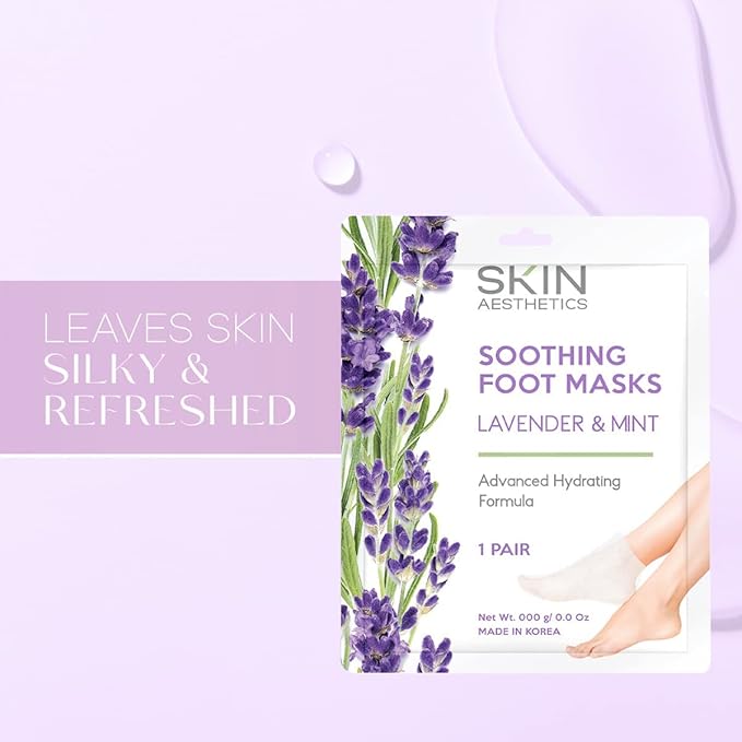 Lavender & Mint Foot Masks - Repairs & Softens Cracked Feet, Hydrating & Exfoliating - Dermatologist Tested Korean Skincare - Clean Beauty, Natural Ingredients, Cruelty-Free - 3 Pairs