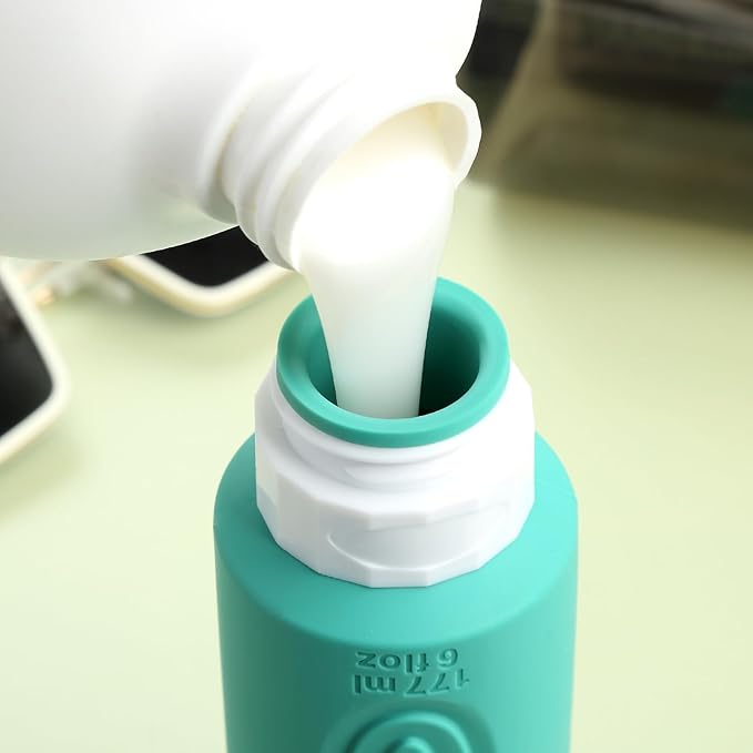 Travel Bottles for Toiletries, Large 6oz Oversize Containers, BPA Free Leak Proof Tubs Refillable Liquid Traveler Accessories with Toiletry Bag for Cometic Shampoo and Lotion Soap (4 Pack)