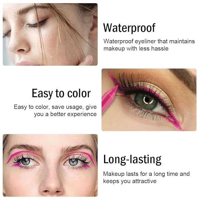 evpct Rose Eyeliner Pencils for Eyes, Rose Hot Pink Red Colored Eye Liner Pencil Pen Makeup Waterproof Smudge Proof, Colored Gel Waterline Eyeliner Liquid, Face Eye Paint Stick Halloween Makeup 21
