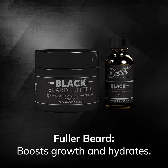 Detroit Grooming Co. Beard Oil & Beard Butter Bundle – Black (Cedarwood & Amber Scent) – Beard Hydration Set with Vitamin E & Sunflower Oil