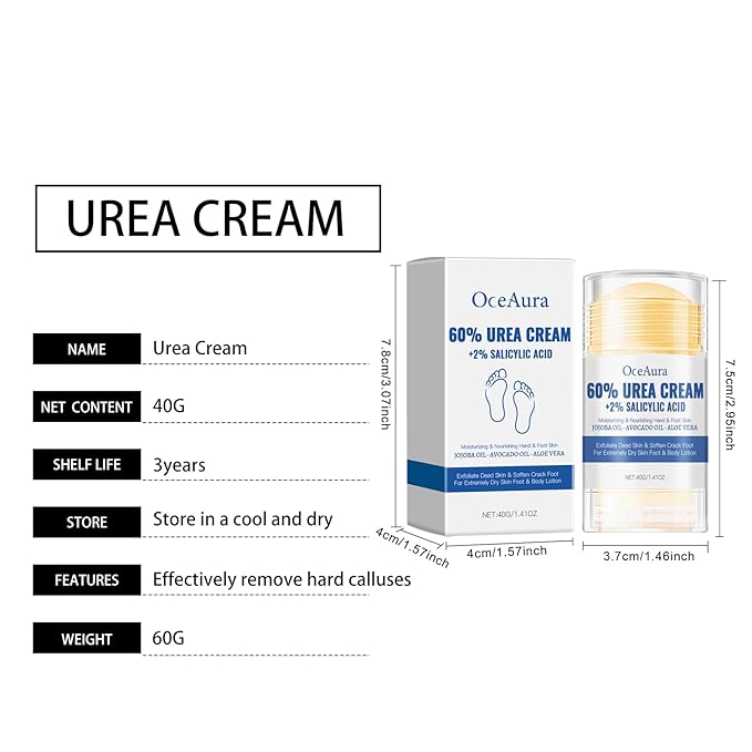 60% Urea Hydrating and Anti-Cracking Foot Cream, Foot Therapy Balm, Moisturising and Relieves Cracking and Dryness Foot Cream, Dry Cracked Heels and Feet Women Men (White, 1.4 Ounce)