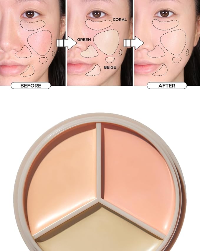 THESAEM Cover Perfection Triple Pot Concealer 03 Correct Up Beige - for Fair to Light Skin Tone - 3 Color Full Coverage Concealer - Covers Blemishes Spots, Dark Circles, Redness Skin