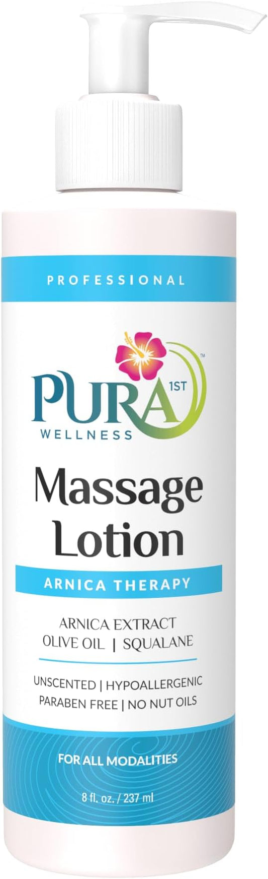 Wellness Professional Arnica Therapy 8oz Massage Lotion, for Bruising, Olive Oil, Arnica Extract, Unscented, Hypoallergenic, Natural, Skin Moisturizing and Hydrating, Deep Tissue