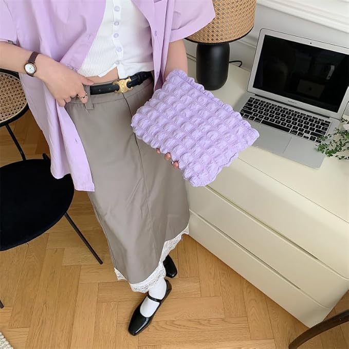 PAZIMIIK Floral Makeup Bag Large Cotton Zipper Pouch for Purse Travel Canvas Make Up Organizer for Women Cosmetic,Bubble Purple