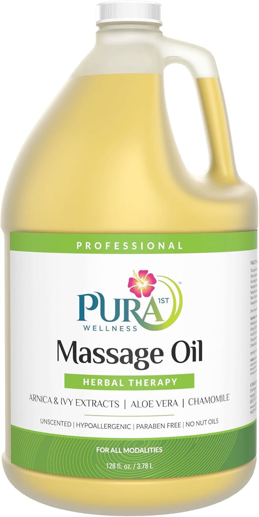 Wellness Professional Herbal Massage Oil, 128oz, Hypoallergenic Formula for Muscle Relief, Professional Deep Tissue Therapy, Unscented Oil for Physical Therapy and Muscle Recovery