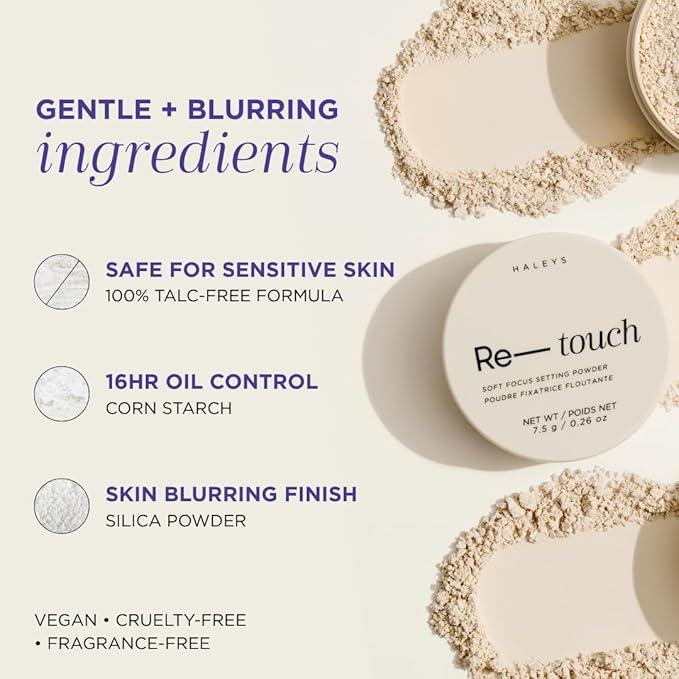 HALEYS Re-touch TALC-FREE Translucent Setting Powder: Blurring, Brightening, Long-Lasting, Oil Control, Matte Finish, Vegan+Talc-free for Sensitive Skin, Travel-Friendly, For All Skin Tones + Types