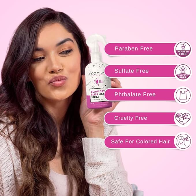 FoxyBae Heat Protectant Spray - with Biotin - Thermal Protection for up to 450°F - More Volume, Less Damage - Blow Dry Bliss - 8 Fl Oz