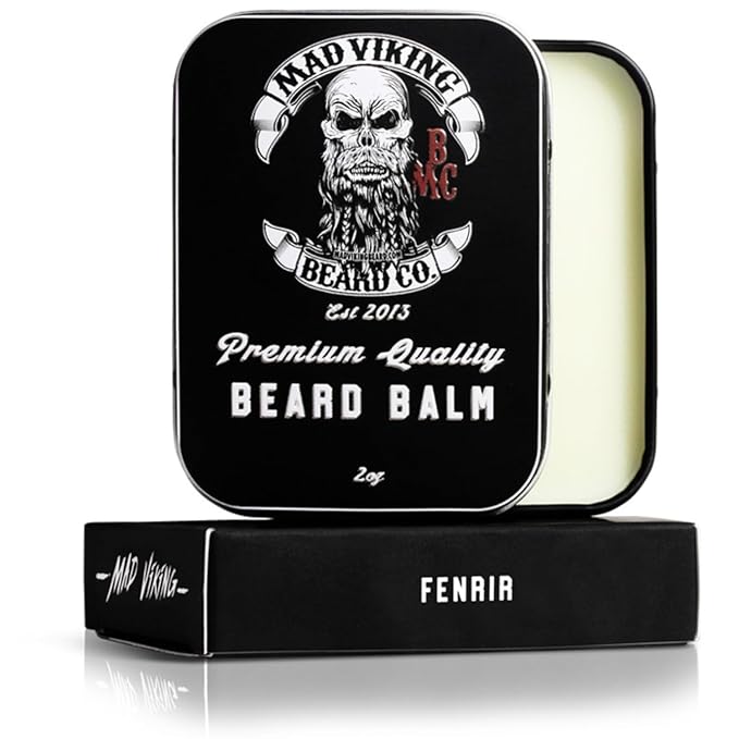 Mad Viking Fenrir Beard Balm – Non-Greasy Balm to Soften and Style with a Medium Hold - Made with Shea Butter, Beeswax & Premium Oils - Bold Bourbon, Neroli, Rum & Tobacco Scent, Made in the USA - 2oz