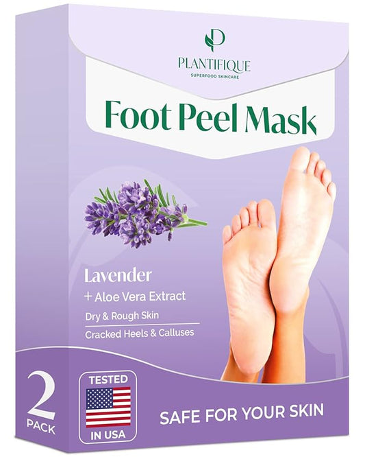 PLANTIFIQUE Foot Peeling Mask 2 Pack | Dermatologically Tested Repairs Heels & Removes Dry Dead Skin for Baby Soft Feet | Exfoliating Foot Peel Mask for Dry Cracked Feet | Lavender