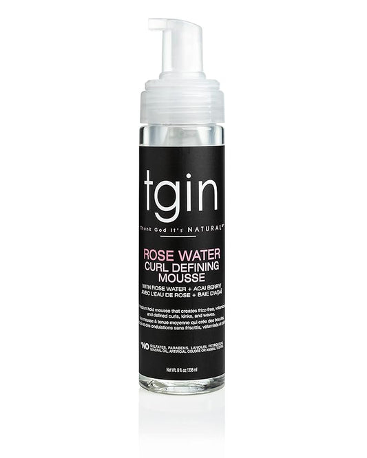 tgin Rose Water Defining Mousse for Curly, Coily and Wavy Hair, Moisturizes and Defines Curls, 8 fl oz
