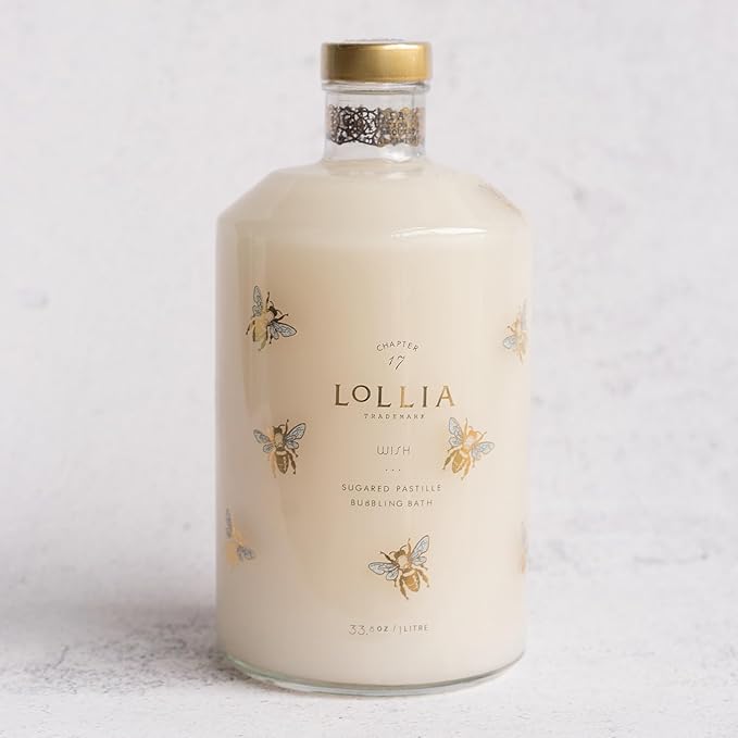 Lollia Wish Bubble Bath, 33.8 fl. oz., Sugared Pastille Scent, Gentle & Moisturizing Luxury Bubble Bath Soap with Hydrating Ingredients, Body Skin Care for Women