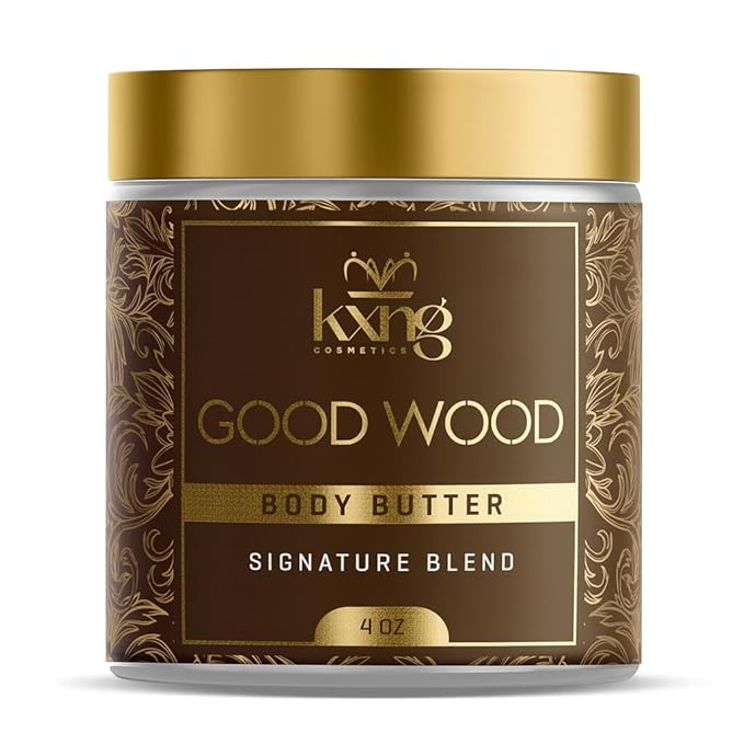 KXNG Cosmetics, Body Butter, Organic Skin Care for Men and Women, Body Moisturizer Lotions and Creams, Raw Shea Butter, Cocoa Butter, Mango, Coconut Oil, Hand, Foot, All Skin Types (Good Wood)