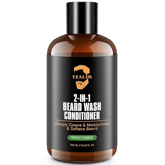 2-in-1 Beard Wash & Conditioner – Softens & Hydrates Dry, Coarse Beards for Effortless Styling – Cleanses & Conditions for Healthier, Fuller Facial Hair – Fresh Timber Scent – 8.45 fl oz