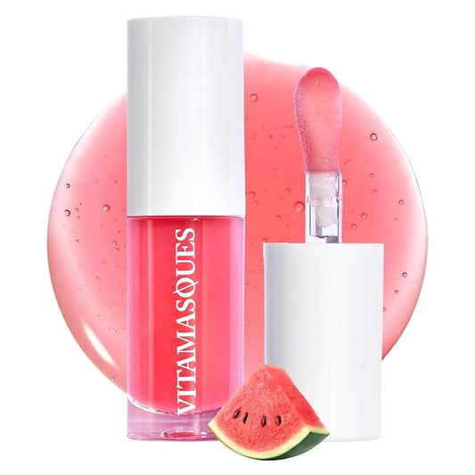 Vitamasques Korean Lip Oil Stain - Watermelon, Plump & Hydrate, Korean Lip Gloss, Lip Gloss plumper, Lip Oil For Women, Non-Sticky Lip Glow Oil Moisturizing - 0.17 Fl Oz