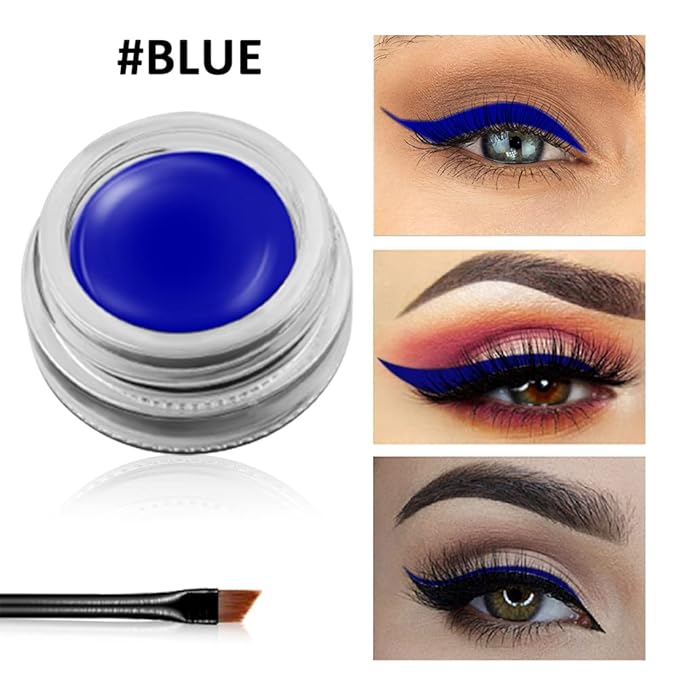 Erinde Blue Gel Eyeliner, Waterproof Cream Eyeliner Gel Pot, High-Intensity Pigments Long Lasting Smudge-Proof Eye Liner Halloween Makeup, Waterline Matte Eye Liner with 2PCS Brushes, 03 Blue