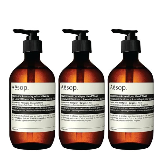 Aesop Reverence Aromatique Hand Wash | Gentle Exfoliating Hand Wash with Finely Milled Pumice | 500mL / 16.9 oz (Pack of 3)