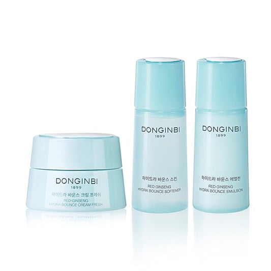 DONGINBI Red Ginseng Hydra Bounce Cream Fresh Travel Kit - Hydrating and Nourishing Skincare Set- Hydra Bounce Softener 15ml, Emulsion 15ml, Cream 7ml