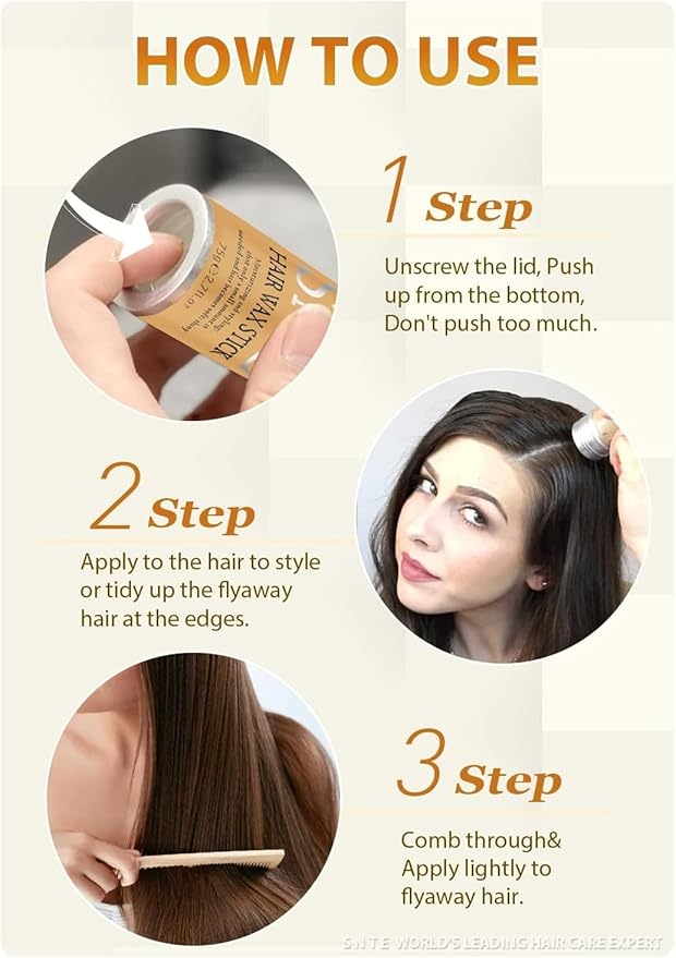 Hair Wax Stick - Slick Back Hair Brush Set 6Pcs, Wax Stick for Hair Flyaways, Bun Accessories, Non-greasy Styling Cream for Women, Kids & Teen Girls