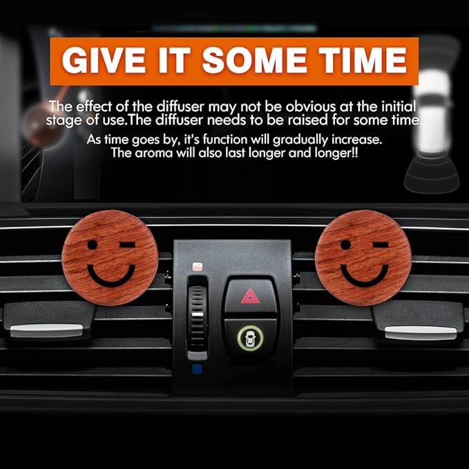 Essential Oil Car Diffuser, 2 PCS Smile Car Aromatherapy Wink Wood Diffuser with Vent Clip