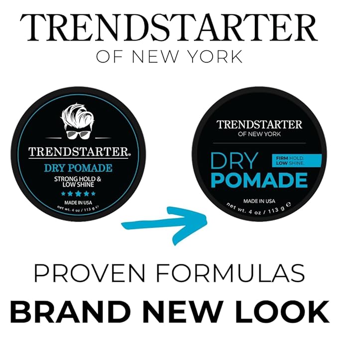 TRENDSTARTER - DRY POMADE (4oz) - Firm Hold - Low Shine - Water-Based Gel Type Pomade - All-Day Hold Premium Hair Styling Products