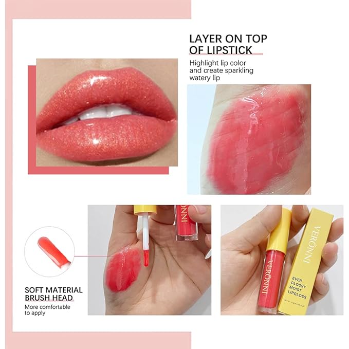 VERONNI 6 Colors Lip Tinted Stain Gloss Set,Hydrating Plumping Liquid Lipstick Set,Moisturizing Clear Lip Oil For Dry Lips,Nourishing Water Glossy Glass Lip Oil Gloss Lip Tint (6 Colors)