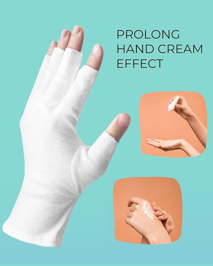 2 Pairs White Cotton Moisturizing Gloves – Fingerless Design with 5 Open Fingertips per Glove – 100% Cotton – Touchscreen-Friendly Night Gloves for Dry Hands