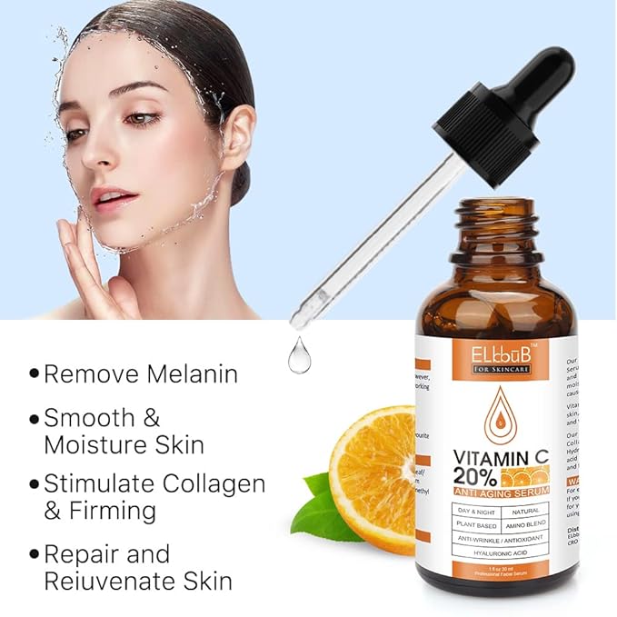 Premium 20% 𝐯𝐢𝐭𝐚𝐦𝐢𝐧 𝐜 𝐬𝐞𝐫𝐮𝐦 - (2PACK) with Hyaluronic Acid, Retinol & Amino Acids - Boost Skin Collagen,Hydrate & Plump Skin, Anti Aging & Wrinkle Facial Serum