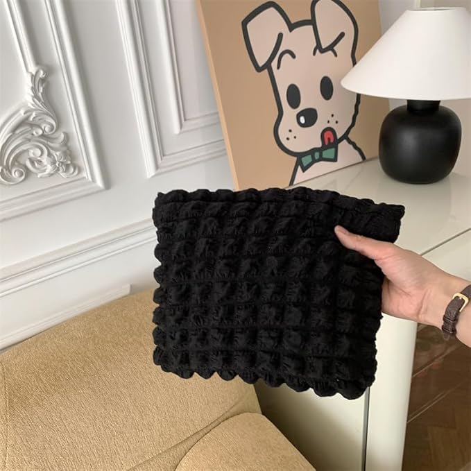 PAZIMIIK Floral Makeup Bag Large Cotton Zipper Pouch for Purse Travel Canvas Make Up Organizer for Women Cosmetic,Bubble Black