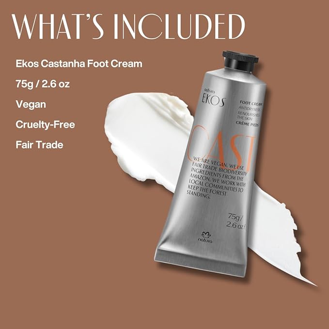 natura - Ekos Castanha Nourishing Foot Cream - Nourish & Soothe Dry Skin - Fast Absorbing - With Brazil Nut Oil to Deeply Moisturize - Vegan & Cruelty-Free - 2.6 oz (75g)