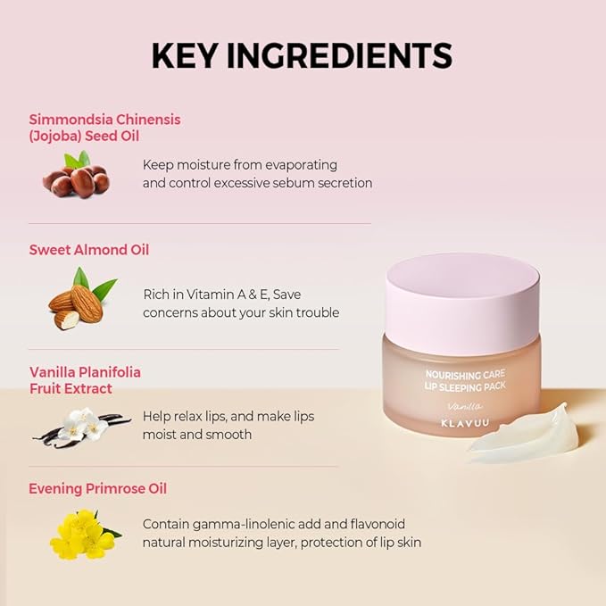 Klavuu Nourishing Care Lip Sleeping Pack (Vanila & Coconut) - Overnight Exfoliating & Nourishing Lip Treatment Balm for Dry Lips - Natural Moisturizing Lip Oil - Lip Balm to Repair & Protect Lips