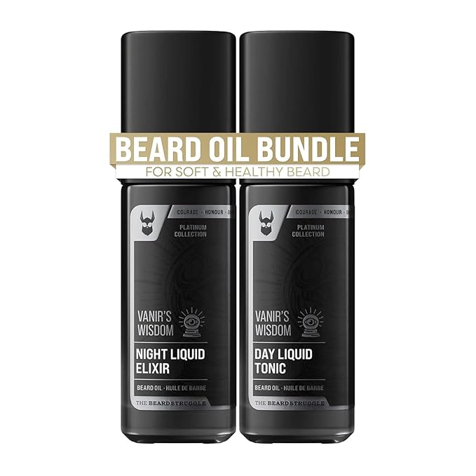 The Beard Struggle Tonic + Elixir Beard Oil Bundle - Platinum Collection - Grooming Beard Oil - Softens, Moisturizers, and Strengthens Beard Growth - Pack of 2, Vanir's Wisdom