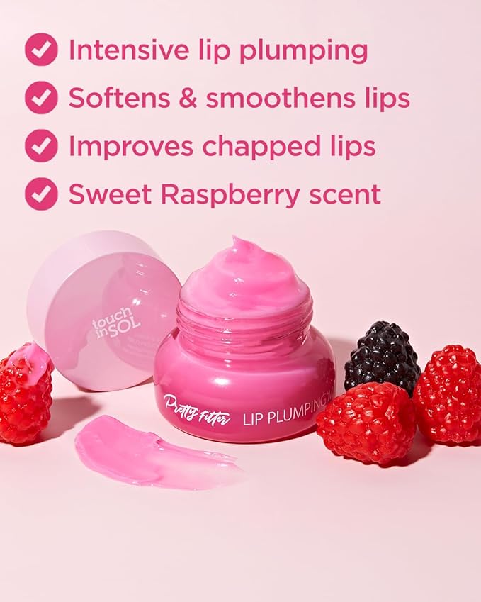TOUCH IN SOL Pretty Filter Lip Plumping Mask - Lip Volumizing and Moisturizing with Shea Butter, Korean Skincare - Hydrating, Lip Repair, Lip Plumps, Raspberry Scent