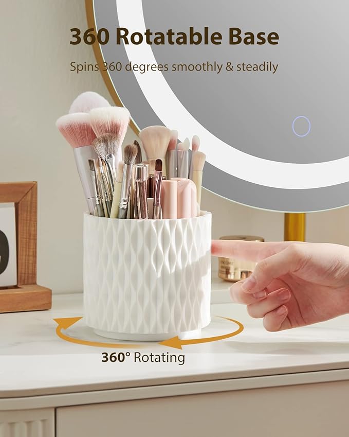 Makeup Brush Holder [Upgrade] [Dustproof & Waterproof] 360 Rotating Cosmetics Make up Brush Organizer Storage with Lid for Vanity