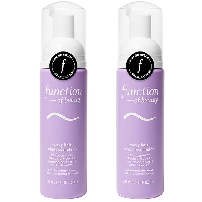 FUNCTION OF BEAUTY Zero Gravity Styling Mousse, 7 oz (2-Pack) – Adds Volume + Defines Natural Waves, Frizz Control + Flexible Hold, Lightweight Feel, No Crunch, Heat Protection Up to 450°F